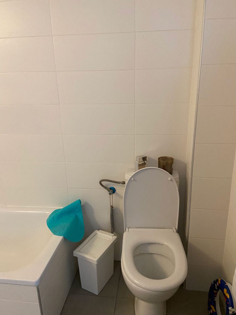 השירותים בחדר האמבטיה לפני השינוי